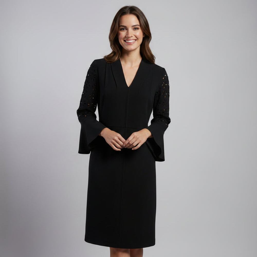 Elie Tahari black dress with lasercut sleeves, size 4, NEW WITH TAGS!